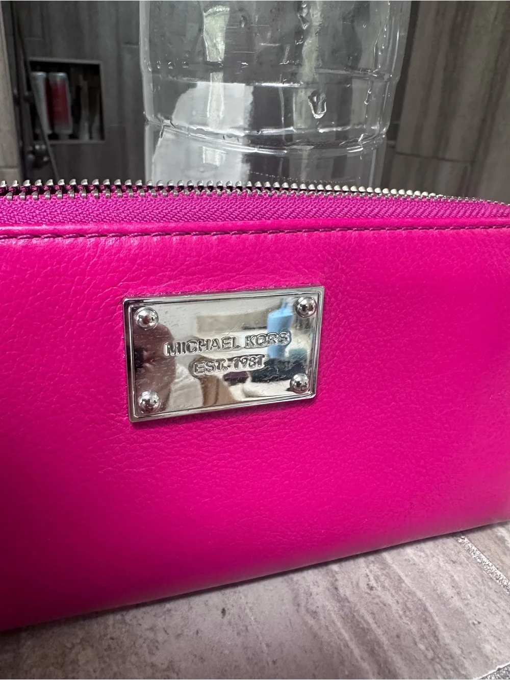 Michael Kors Vibrant Fuchsia Leather Cosmetic Pouch